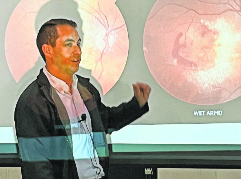 Dr. Tyler McLemore, O.D., discusses vision and ailments of the eyes at the Jan. 18 meeting of Rotary Club of Mineral Wells. Photo courtesy of Rotary Club of Mineral Wells
